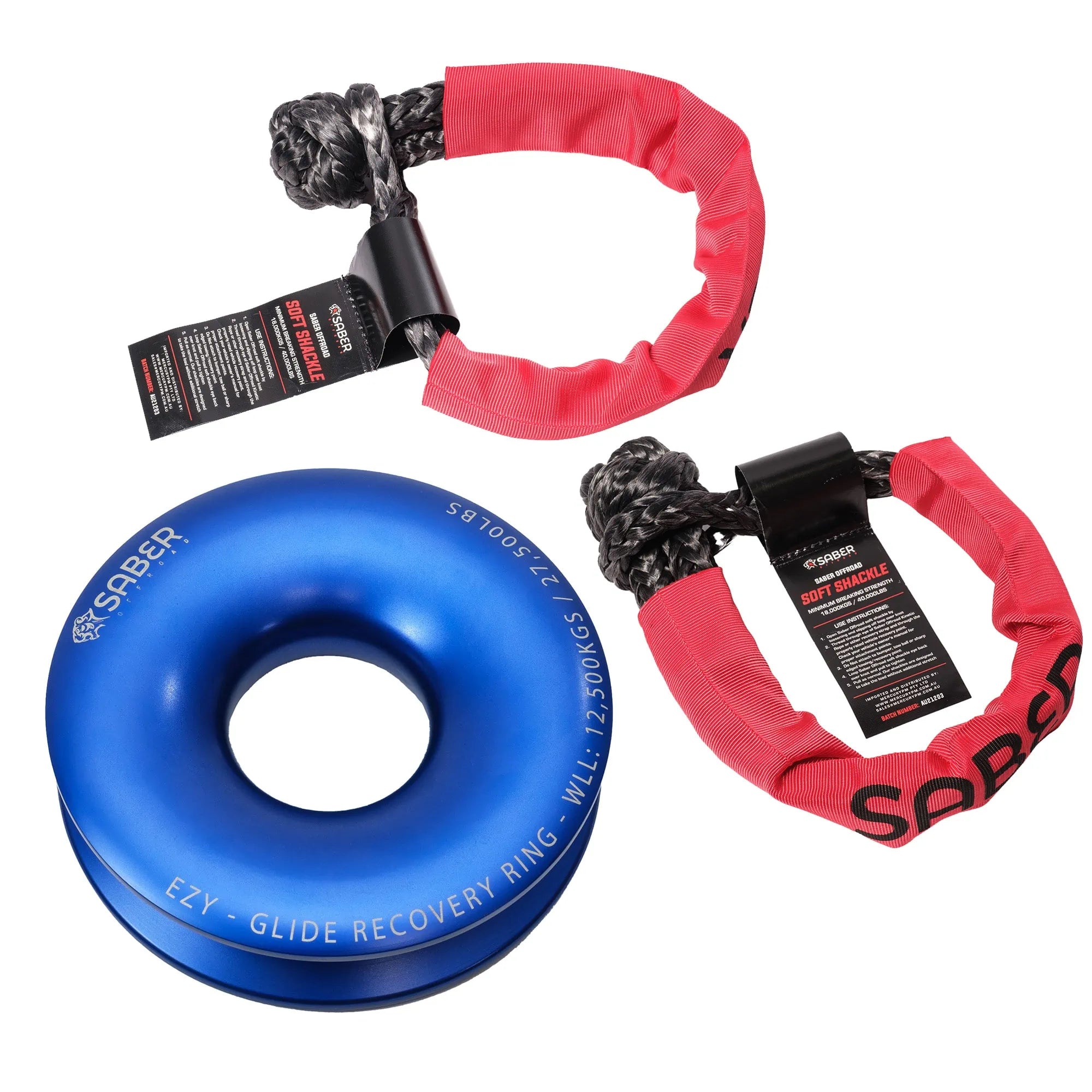 Saber Offroad Ezy-Glide Recovery Ring New + Twin 18K Sheath Soft Shackle Kit