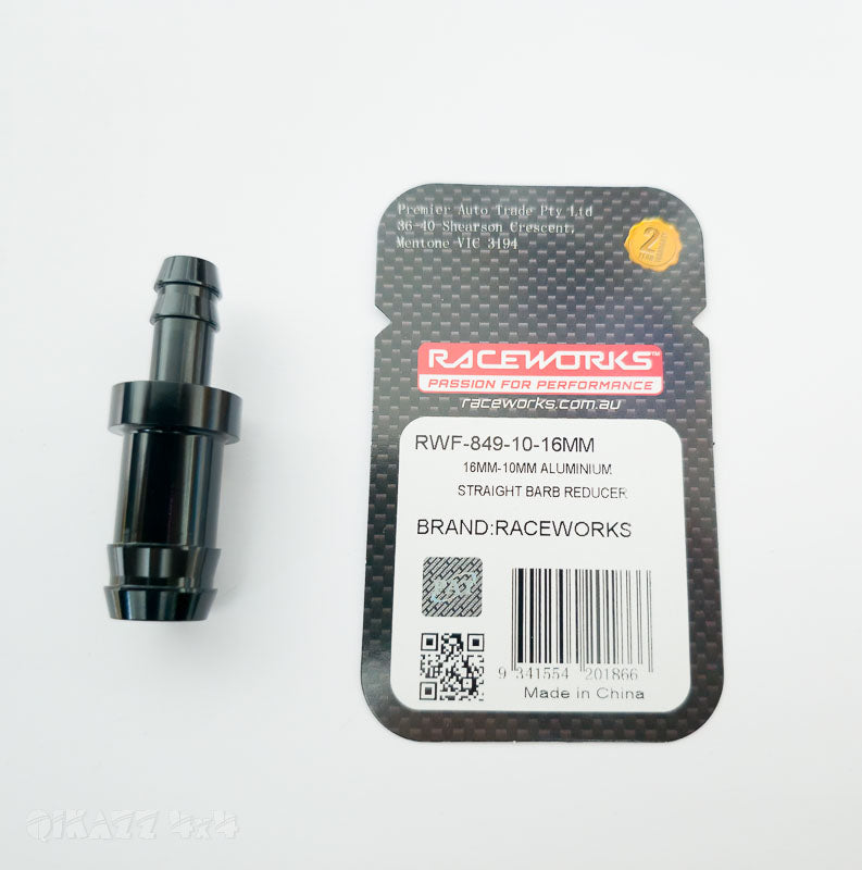 Raceworks 16mm - 10mm Aluminium Straight Barb Reducer