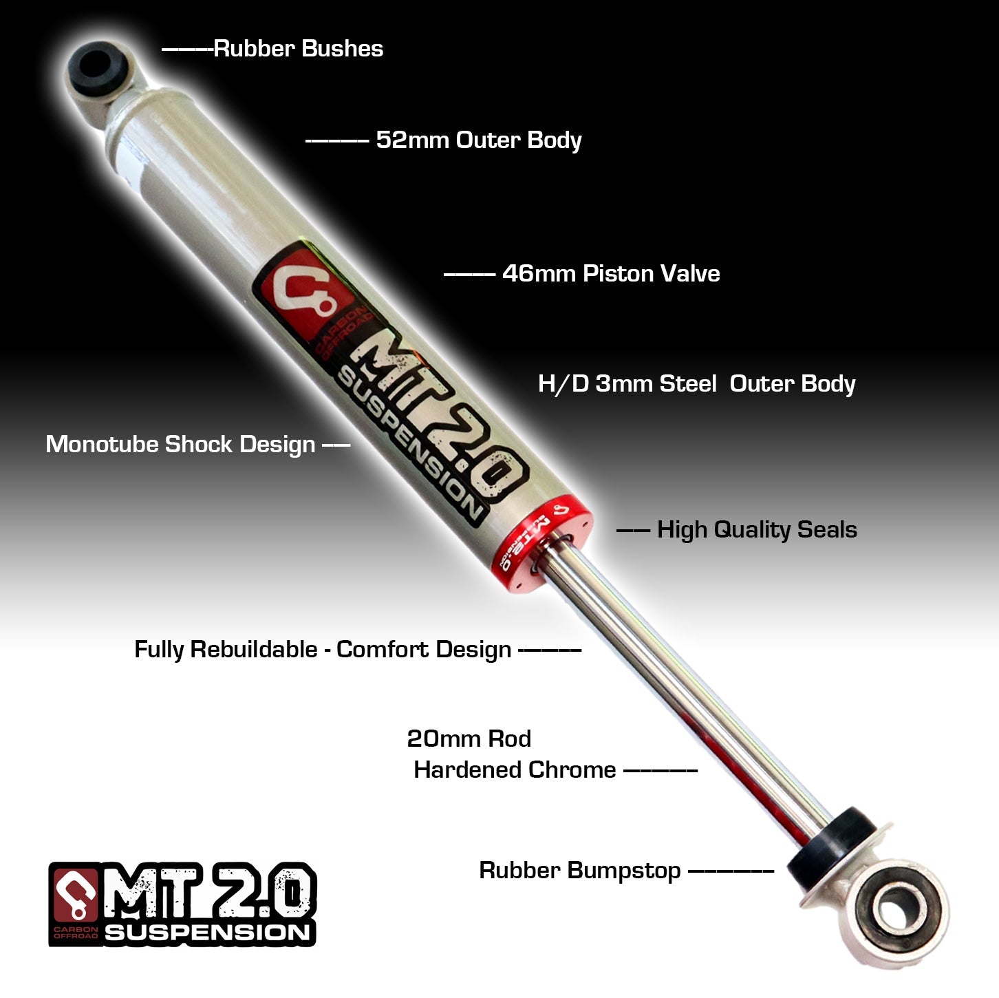 MT2.0 Fits Toyota Prado 120 series Landcruiser Strut Shock Kit 2-3 Inch | Carbon Offroad